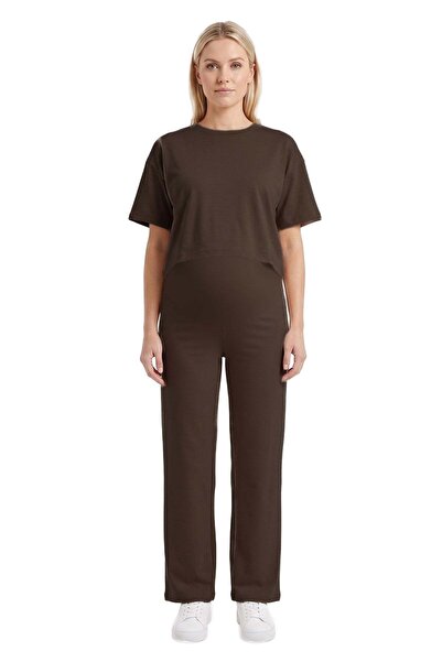 Cottonhill Premium - Sway kolekcija | Smeđe modalne hlače za trudnice sa viso...