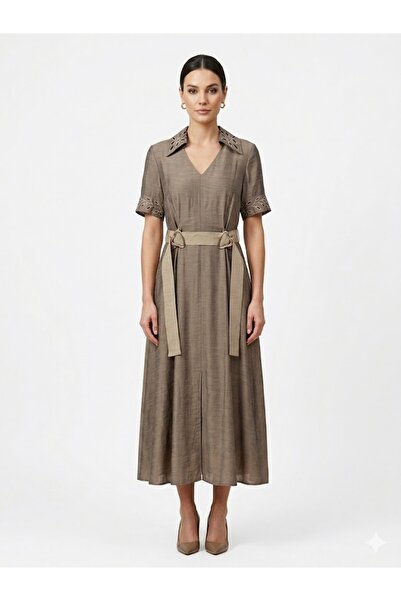 centilmen Fever Dress with Embroidered Collar and Sleeves 6065