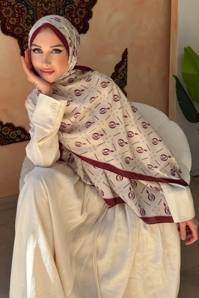İmajButik Burgundy Monogram Patterned Soft Shawl