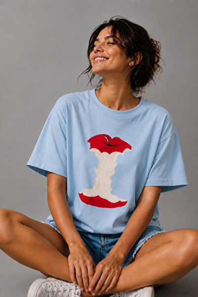 ArtYus Μπλουζάκι Unisex Oversize με στάμπα μήλου – Βαμβακερό T-Shirt με λαιμό...