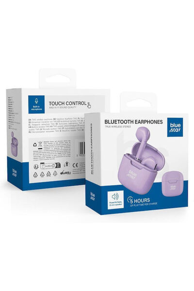 Blue Star FI7 Ενδοωτικά Ακουστικά Bluetooth Handsfree με Θήκη Φόρτισης Μωβ