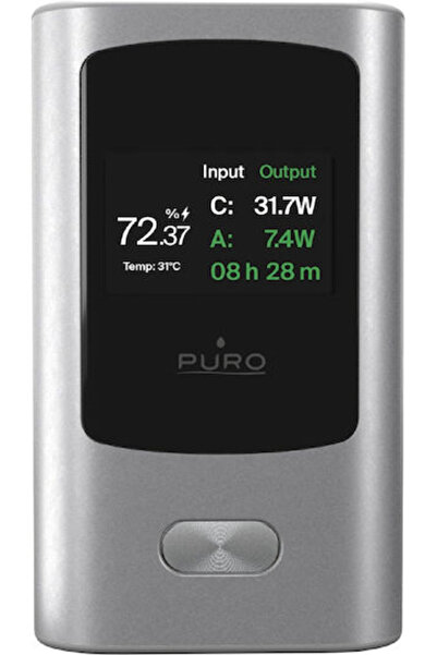 Puro Power Bank με οθόνη 10000mAh 45W με θύρα USB-A και θύρα USB-C Γκρι