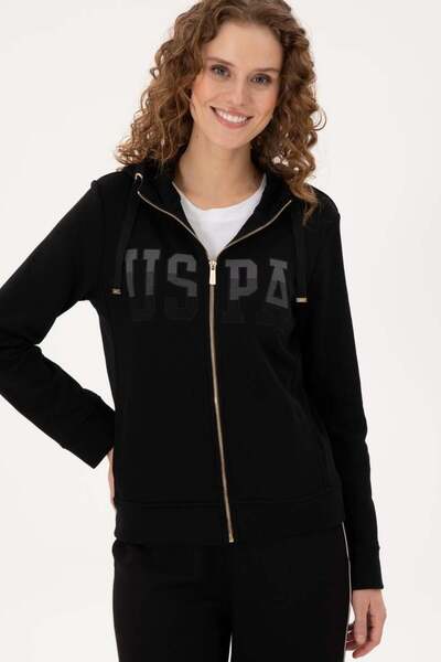 U.S. Polo Assn. US POLO ASSN Kadın Gold Fermuaralı Uzun Kapüşonlu Sweatshirt