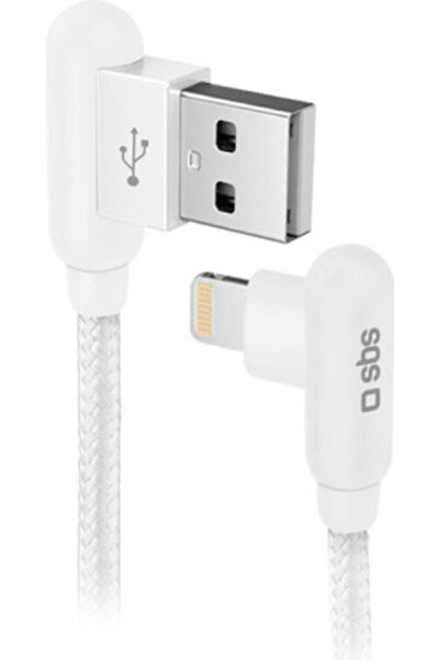 SBS Γωνία (90 ° Πλεγμένο καλώδιο USB-A σε Lightning, λευκό, 1μ (CABLE90LIGK)