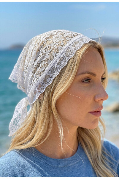 VİSKOYAT Lace Bandana Scarf Lace Scarf White Bandana