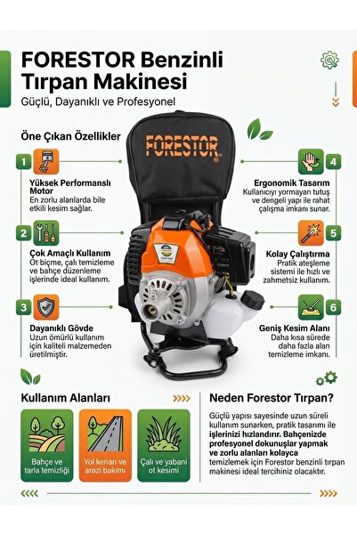 FORESTOR Benzinli Tırpan Makinesi Ot Biçme Motoru - Güçlü ve Profesyonel Sırt...