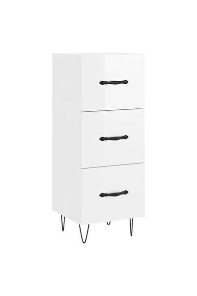 vidaxl Servantă, alb extralucios, 34,5x34x90 cm, lemn compozit