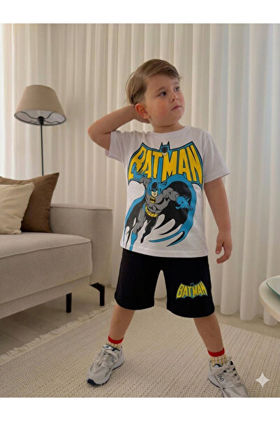 KİDSPİTİRCİK SET PANTALONI SCURȚI ALBI CU IMPRIMEU PENTRU BĂIEȚI (100% BUMBAC)