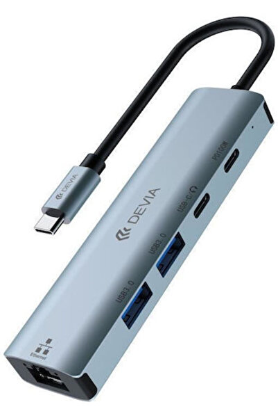 Devia Ec701 4 Port Hub with USB-C / Ethernet Connection Gray Code: 108943