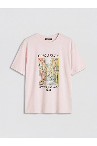 LC Waikiki Pink Crew Neck Italy Printed Women's T-Shirt