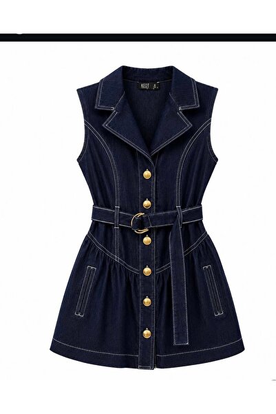 PARLAFASHION Parla butik01 Kemer Detaylı Denim Elbise