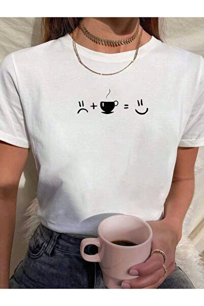 OWNME Μπλουζάκι Baby Look, με στάμπα χαμογελαστού προσώπου και ακροφυσίου καφ...