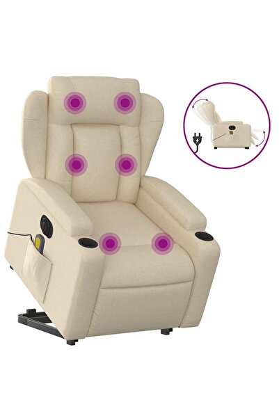 vidaxl Fotoliu electric de masaj rabatabil cu ridicare, crem, textil