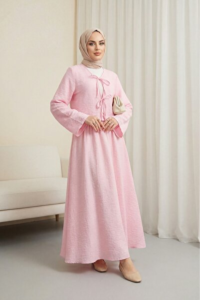 Modamorfo Suknja sa vezanjem spreda i podstavljeni kimono set - roza