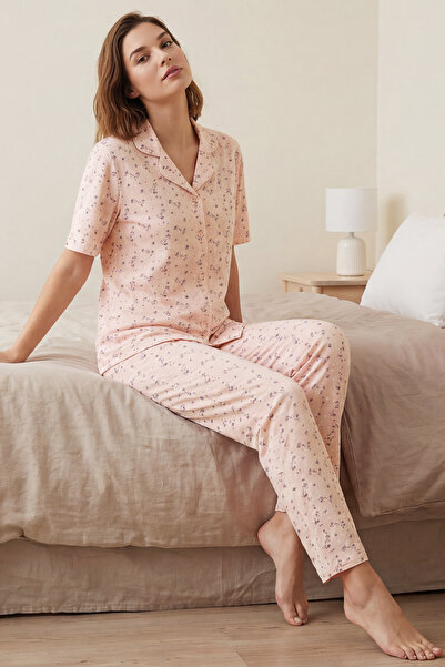intimateunderwear Women's Buttoned Cotton Combed Cotton Pajama Set