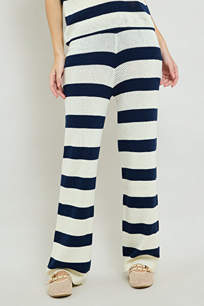 R&B Striped Straight Fit Pants with Drawstring Waist