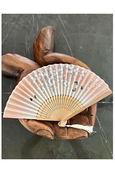 OFİSİNN Beluga Yelpaze Bambu Kumaş Serinletici Vintage Şık Dekorasyon Püsküll...