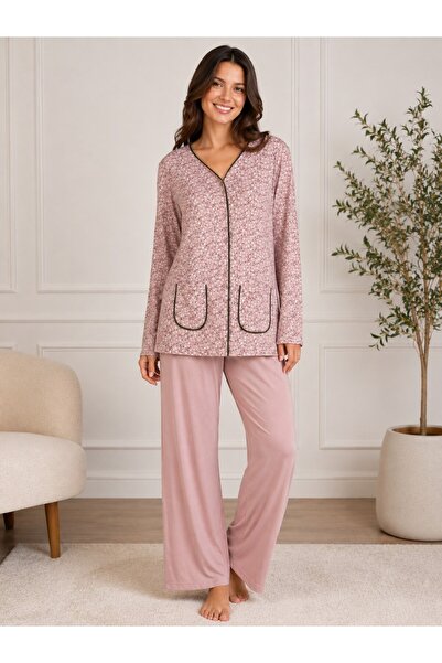 Alize Moda 100% Cotton Floral Patterned Large Size Long Sleeve Buttoned Mothe...