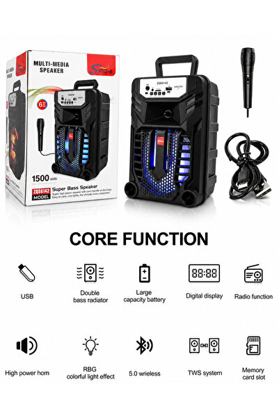 singe 1500mah Wireless Bluetooth Karaoke Speaker 6.5 Inch Portable Party Spea...