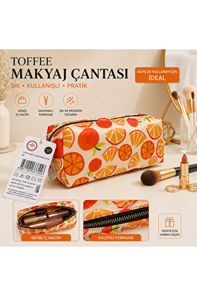 Çelik Toffee Su Geçirmez Desenli Kozmetik Çantası Geniş İç Hacimli Organizer