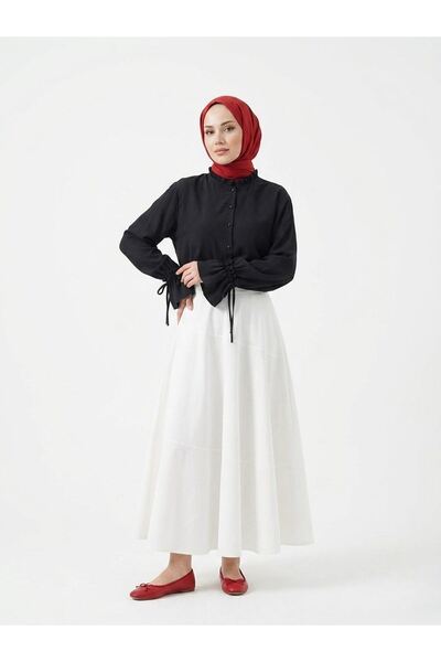 Foremia Sleeve Tunnel Collar Ruffle Tunic-Black