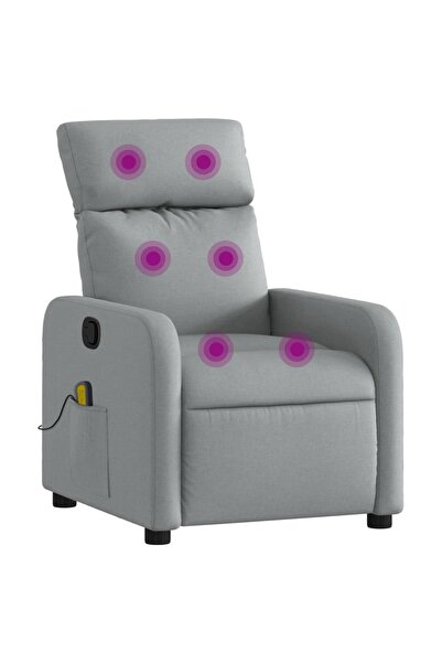 vidaxl Fotoliu reclinabil cu masaj, gri deschis, material textil