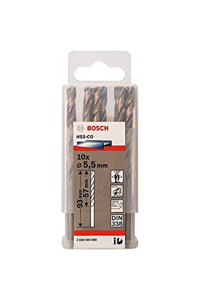 Bosch Top Bottom Set of 10 HSS-CO metal drill bits, 5.5 x 57 x 93 mm, cylindr...