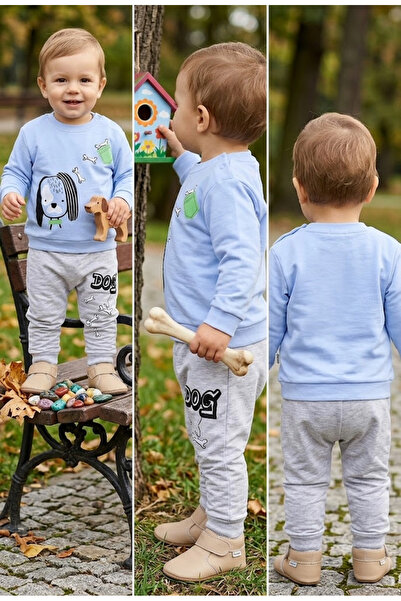 meyastore Baby Boy Suit with Snap Fasteners and Dog Print
