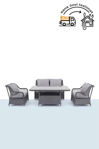Niron Leo 2'li Rattan Bahçe Balkon Takımı - Gri Kompakt Set