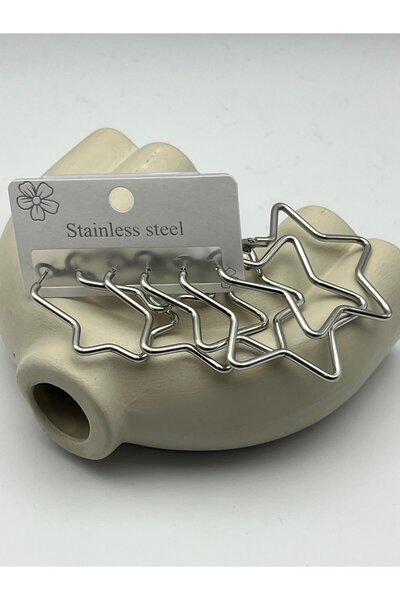 BİJU YILMAZ 26clk93 silver star shape steel earrings set