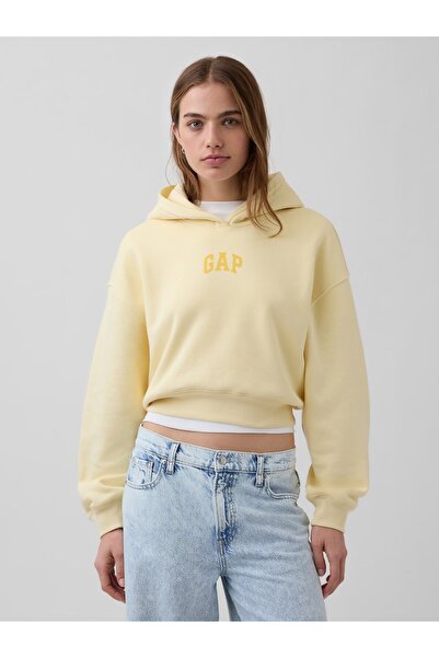 GAP Kadın Sarı VintageSoft Oversized Crop Logo Sweatshirt