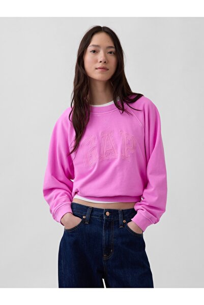 GAP Kadın Pembe Fransız Havlu Kumaş Raglan Logo Sweatshirt