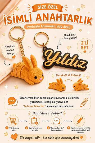 Ticisoft Kişiye Özel İsimli Altın Şans Tavşanı Kişiselleştirilebilir Anahtarl...