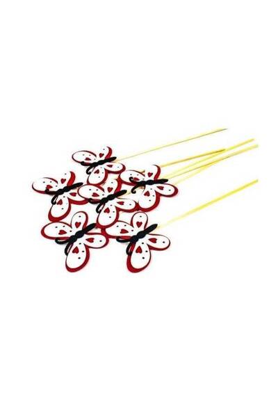 OEM Ornamente Din Fetru Fluture Rosu Cu Alb Cu Bat 12/Set