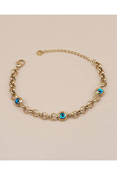 Portakal Esintisi Nazevra 3 Nazar Beaded Gourmet Chain Steel Bracelet