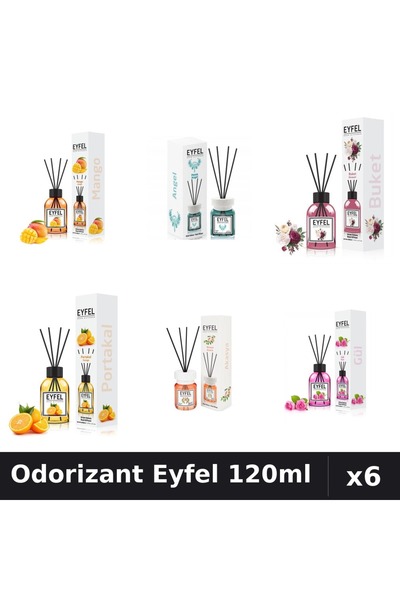 Eyfel Set 6 Odorizante Camera Betisoare 120ml - 6 Arome Asortate, Parfum Intens