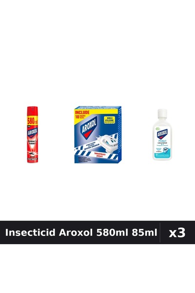 Aroxol Set 3 Insecticid - Spray 580ml, Loțiune Repelent 85ml, Pastile Anti-In...