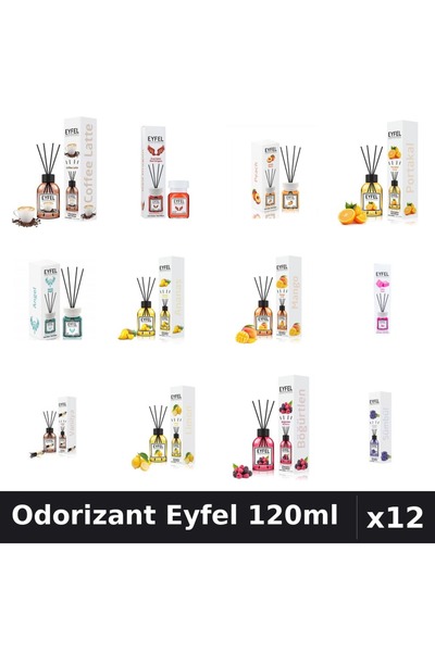 Eyfel Set 12 Odorizant Cameră Betisoare 120ml - 12 Arome Asortate, Parfum Intens