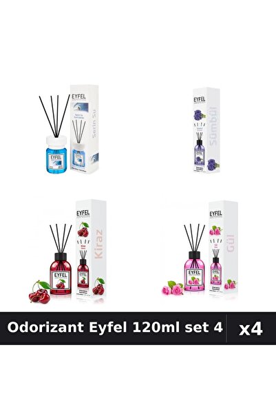 Eyfel Set 4 Odorizant Camera Betisoare 120ml - Cool Water, Zambile, Cireșe, T...