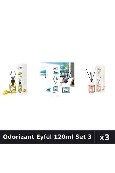 Eyfel Set 3 Odorizant Camera Betișoare 120ml - Ananas, Ocean, Acacia