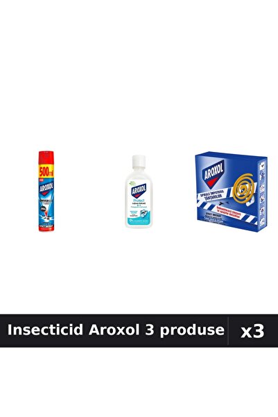 Aroxol Set 3 Insecticid - Spray 500ml, Loțiune 85ml, Spirale 10 buc - Protecție