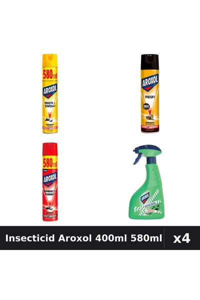 Aroxol Pachet 4 Spray Insecticid 400ml și 580ml - Anti Gandaci, Țânțari, Muste