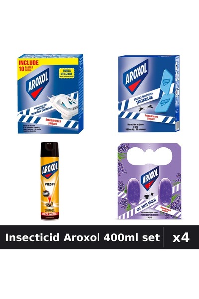 Aroxol Set 4 Insecticid - Pastile Spirale și Spray 400ml - Protecție Anti-Ins...