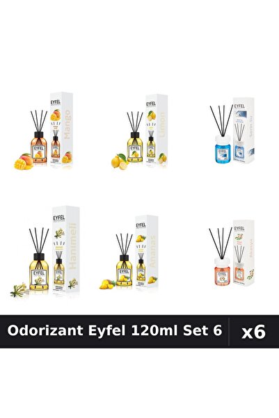 Eyfel Set 6 Odorizante Camera Betisoare 120ml - 6 Arome Asortate, Parfum Intens