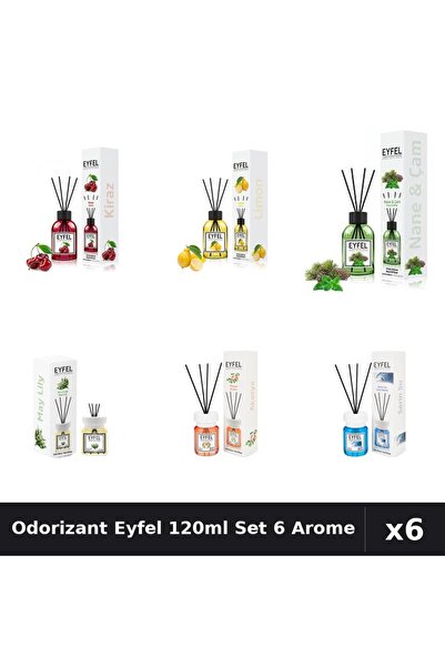 Eyfel Set 6 Odorizante Camera Betisoare 120ml - Cirese, Lamaie, Pin Menta, La...