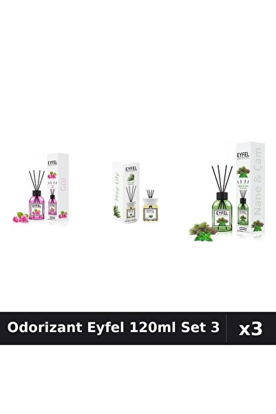 Eyfel Set 3 Odorizant Camera Betisoare 120ml - Trandafir, Lacramioare, Pin Menta
