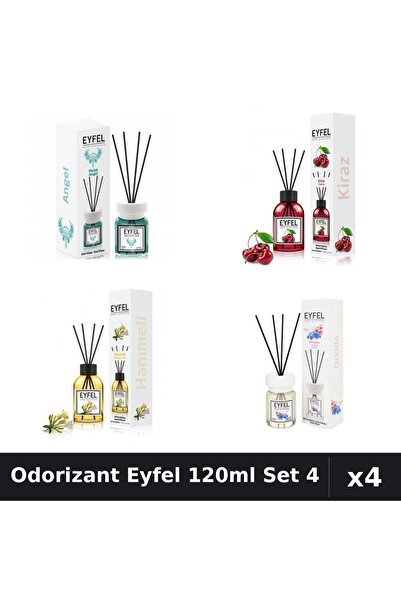 Eyfel Set 4 Odorizant Camere Betisoare 120ml - Angel, Cireșe, Orhidee, Mână M...