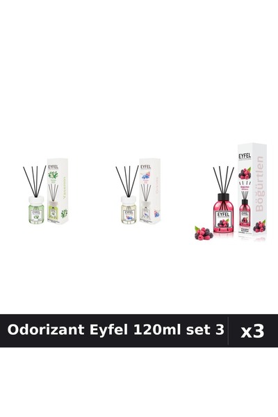 Eyfel Set 3 Odorizant Camera Betisoare 120ml - Iasomie, Orhidee, Fructe Pădure