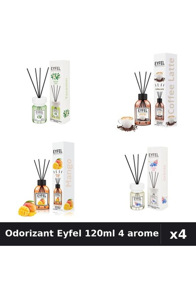 Eyfel Set 4 Odorizant Camera Betisoare 120ml - Iasomie, Cafea, Mango, Orhidee