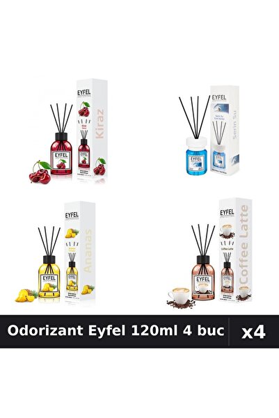 Eyfel Set 4 Odorizant Camera Betisoare 120ml - Cirese, Cool Water, Ananas, Cafea